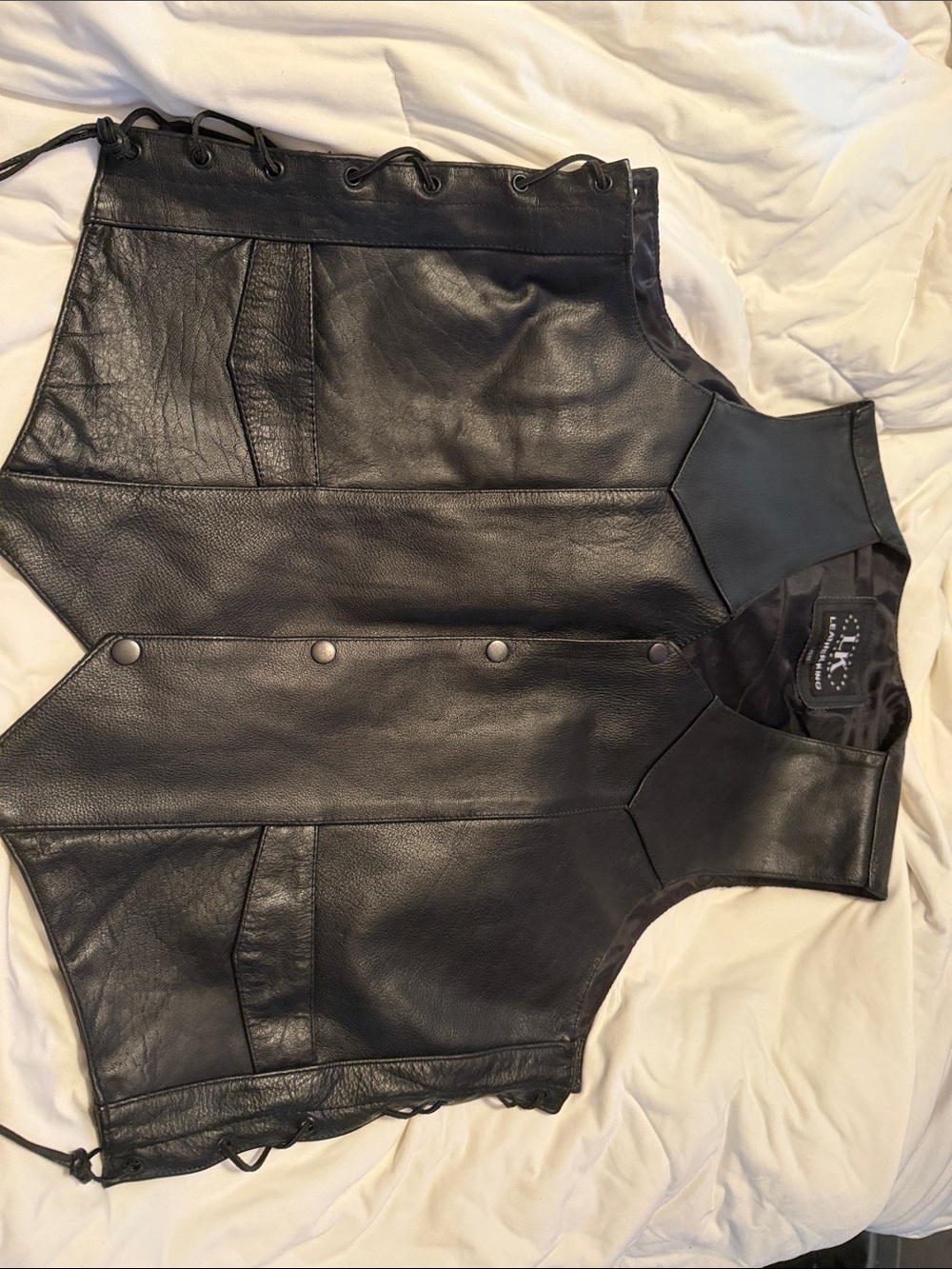 Leather  King  LK LEATHER Snap-Front Vest - Black adjustable sides size 48